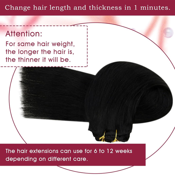 Vivien Extensions Echthaar Clip in Schwarz 30 cm Remy Echthaar Clip in Extensions Tiefschwarz Invisi