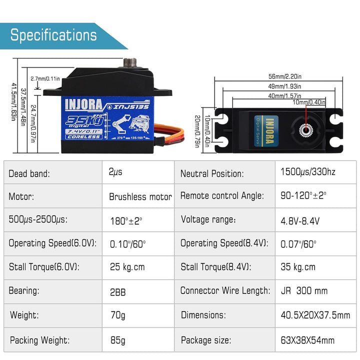 INJORA RC Servo Motor 35KG Wasserdicht Brushless Servo Grosses Drehmoment Digital Servo Hoch Stromsp