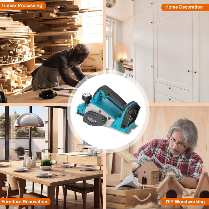 Akku-Hobel Kompatibel mit Makita 18V Akku, Handhobel Elektrisch 15000 U/min, Hobelbreite 82 mm, Span