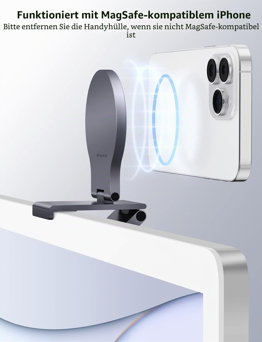 Stouchi Continuity Camera Mount für iMac, Desktop Monitor,Einstellbarer Winkel iPhone Monitor Halter