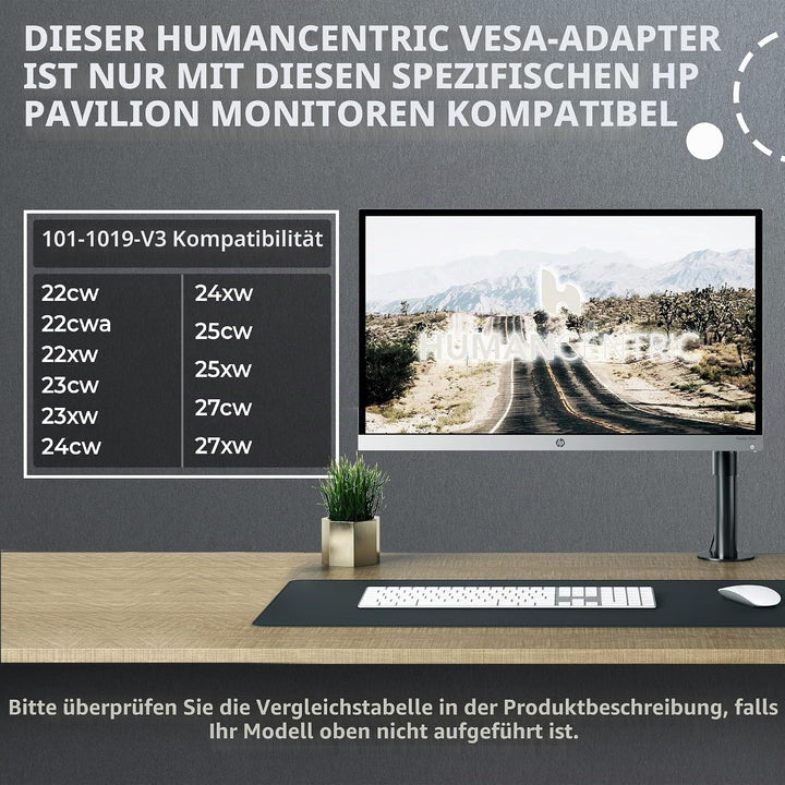 HumanCentric VESA-Halterungsadapter, kompatibel mit HP Pavilion 27xw, 25xw, 24xw, 23xw, 22xw, 22cwa,