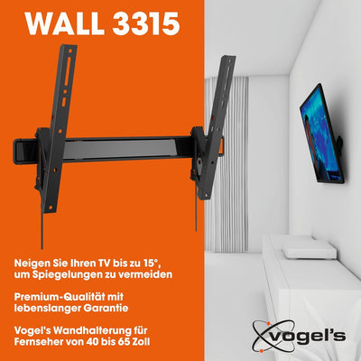 Vogel's WALL 3315 neigbare TV Wandhalterung für 40-65 Zoll Fernseher, max. 40 kg, max. VESA 600 x 40