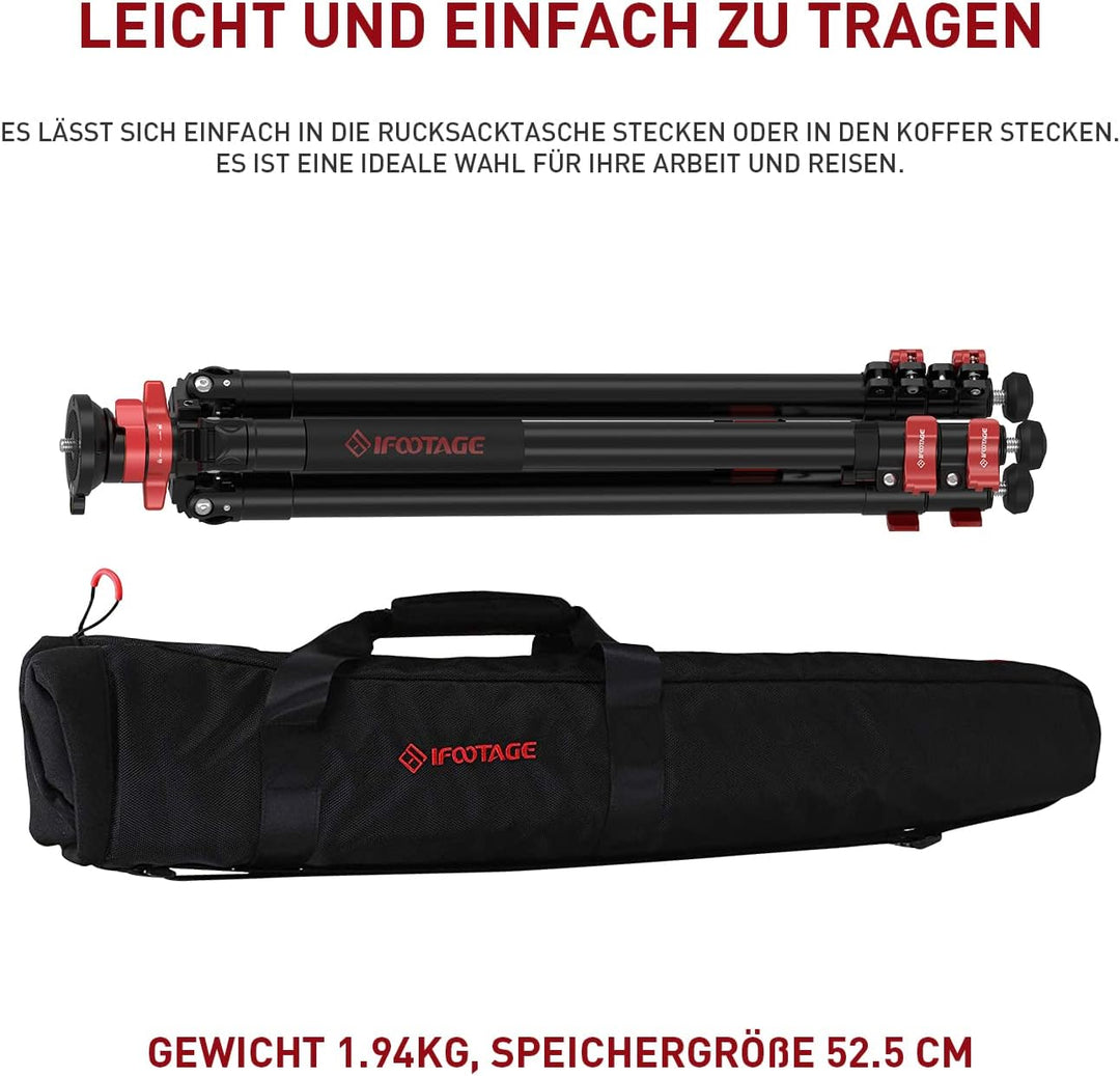 IFOOTAGE Gazelle TC5S,59"/150 cm Kamera Stativ,Kohlefaser-Videostativ, 3 Abschnitte mit Mittelstange