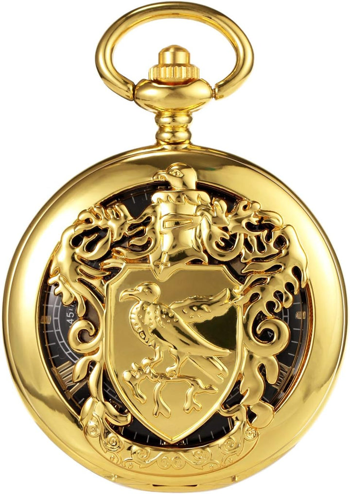 TREEWETO Unisex Taschenuhr Mechanisch Doppelter Abdeckung Vogelschild Skelett Steampunk Für Herren D