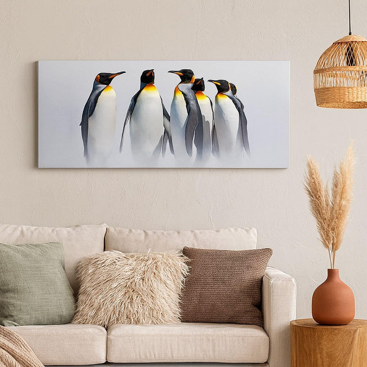 Wandbilder Dekoration Wohnzimmer Pinguine Winter Schnee Spaziergang Bilder auf Leinwand 120x50cm Lei