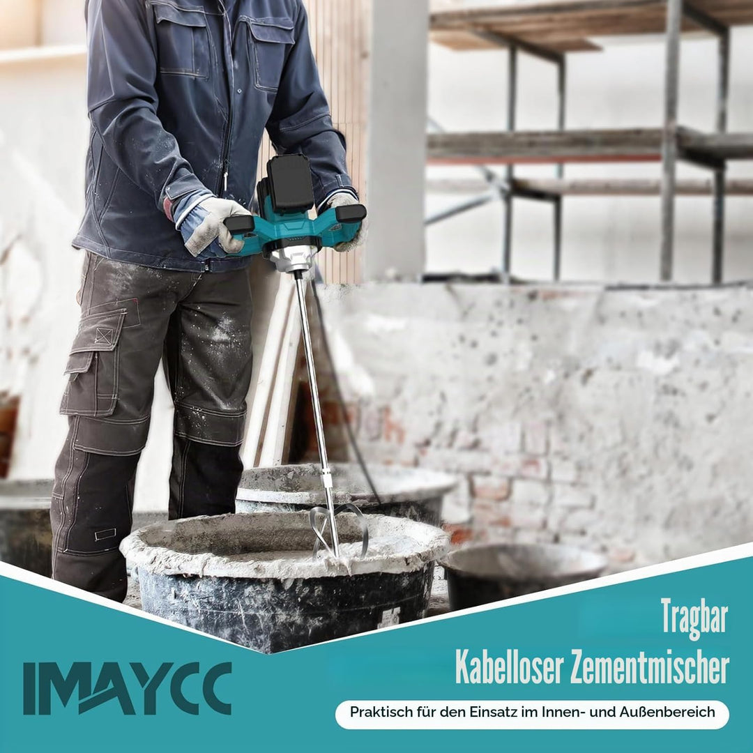 IMAYCC Mörtelrührer, Zementmischer ohne Kabel für MAKITA &amp; DEWALT Akkus, Tragbarer Betonmischer, 21V