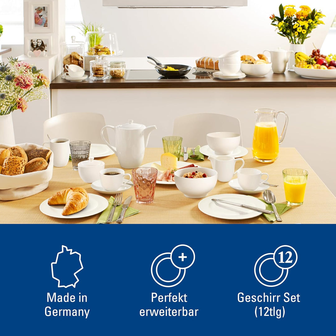 Villeroy und Boch For Me Kaffeeservice für 4 Personen, Premium Porzellan, Weiss, 12-tlg. Kaffee-Set