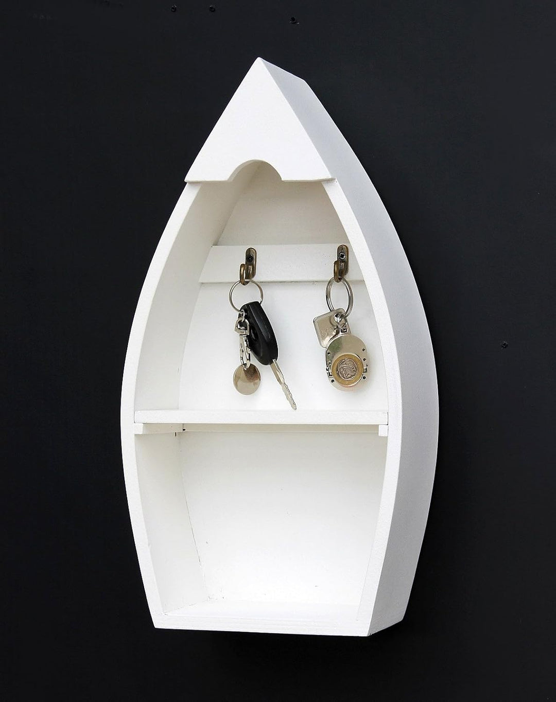 DanDiBo Schlüsselboard aus Holz mit Ablage Boot Schlüsselhaken Wandregal 30-38 cm Schlüsselleiste Sc