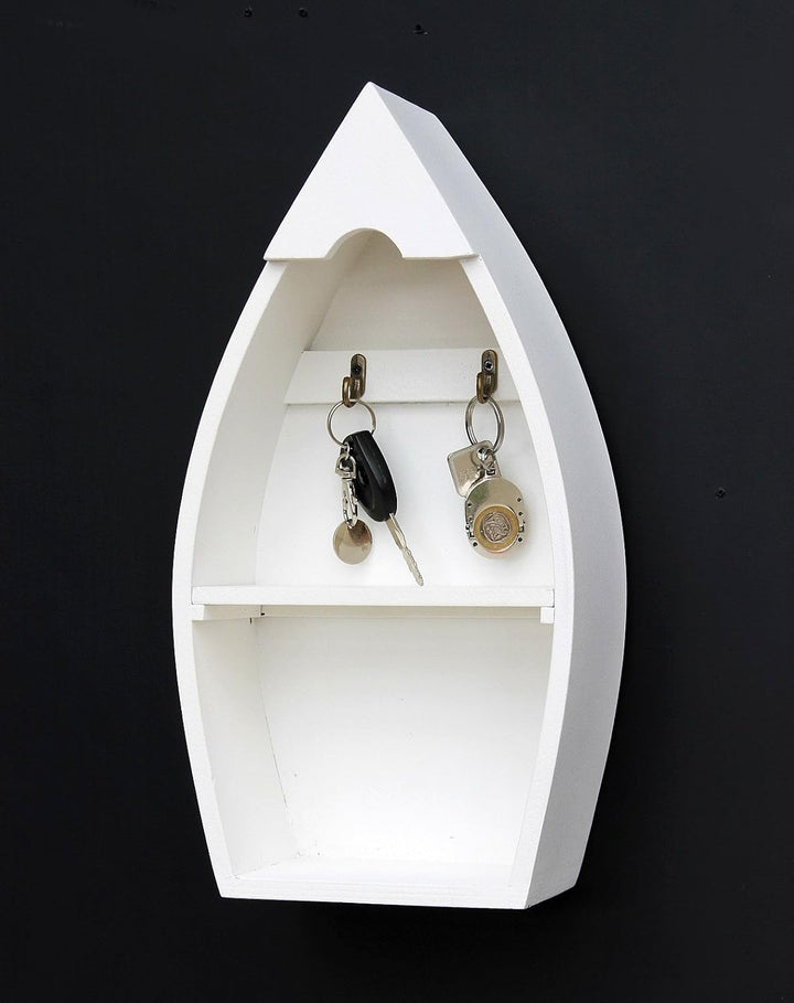 DanDiBo Schlüsselboard aus Holz mit Ablage Boot Schlüsselhaken Wandregal 30-38 cm Schlüsselleiste Sc