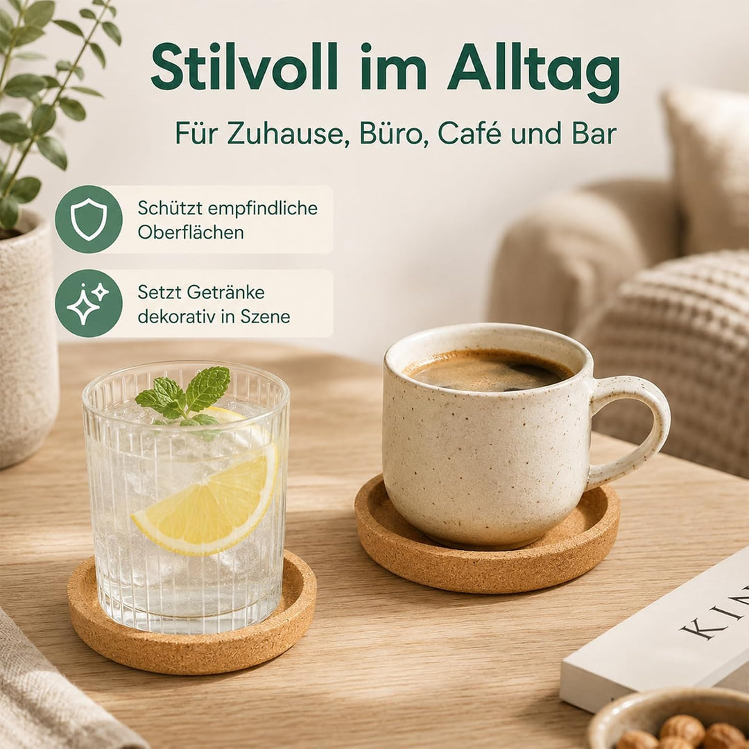 Kork 18 Stück Korkuntersetzer Rund mit Rand, 10 cm für Tassen &amp; Gläser