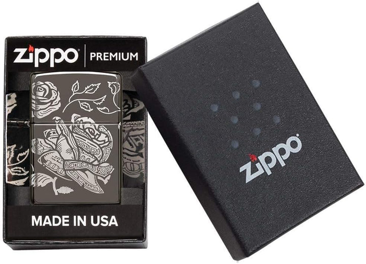 Zippo 49156 – Currency Design - Black Ice - 360° Laser Gravur - Sturmfeuerzeug, nachfüllbar, in hoch