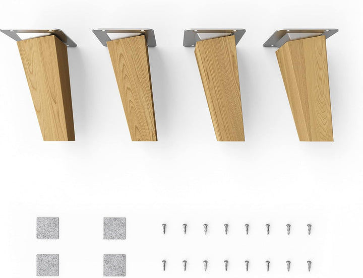 sossai® Holz-Tischbeine - Clif Square | Öl-Finish | Höhe: 12 cm | HMF4 | eckig, konisch (schräge Aus