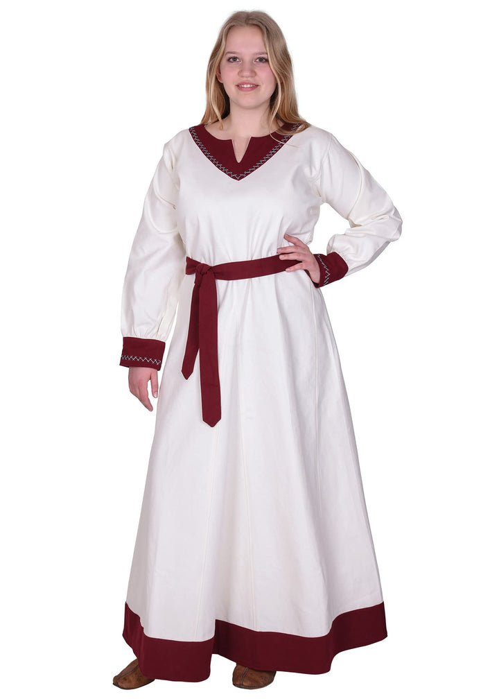 Battle-Merchant Langarm Mittelalter Kleid Jona mit Gürtel für Damen aus Baumwolle | LARP Wikingerkle