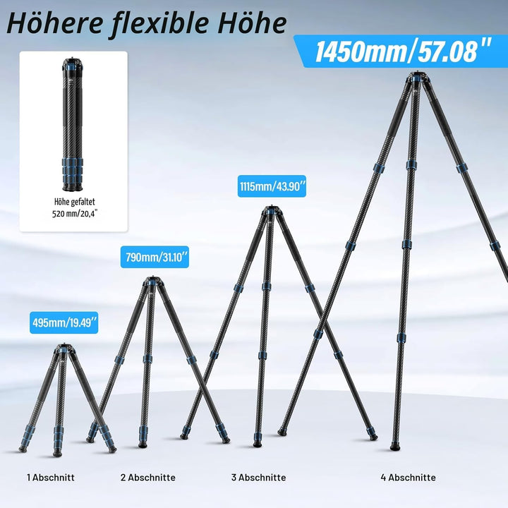 SIRUI AM-324 Cabon Faser Kamerastativ Reisestativ Kohlefaser 144,8 cm, professionelles Robustes Drei