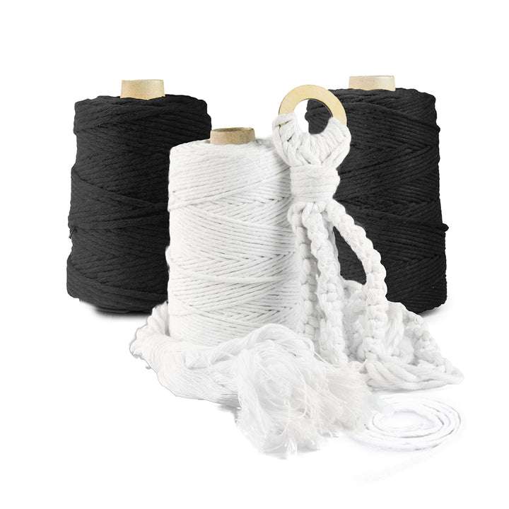 Seiletech.de Premium MAKRAMEE GARN | 600m | 3mm | Schwarz | 100% Baumwolle | Kordel Natur | Baumwoll