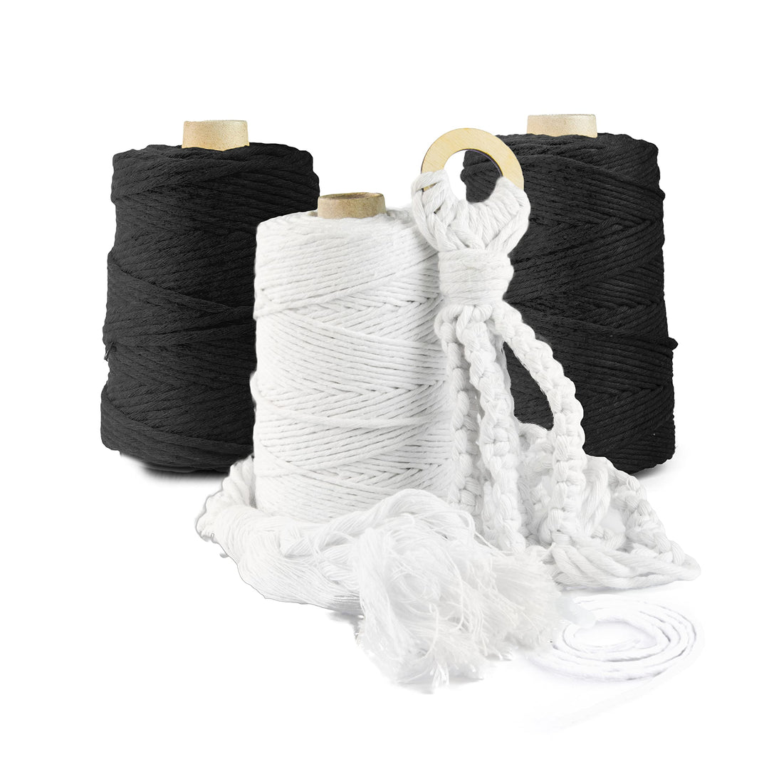 Seiletech.de Premium MAKRAMEE GARN | 300m | 5mm | Schwarz | 100% Baumwolle | Kordel Natur | Baumwoll