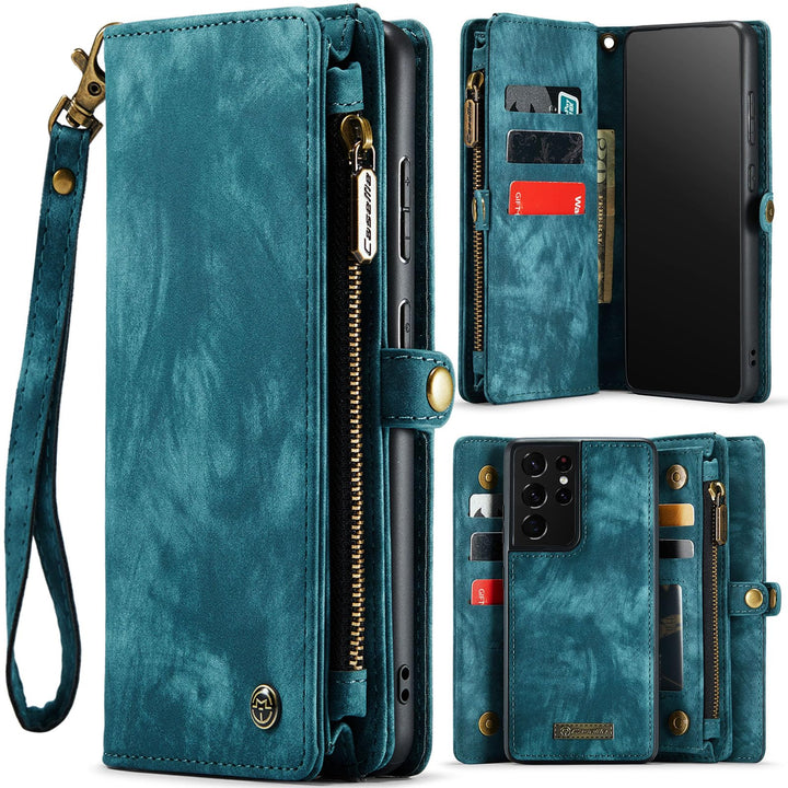 für Galaxy S21 Ultra Hülle, Stossfest Kartenfach Magnetisch Abnehmbare Tasche Handyhülle für Samsung