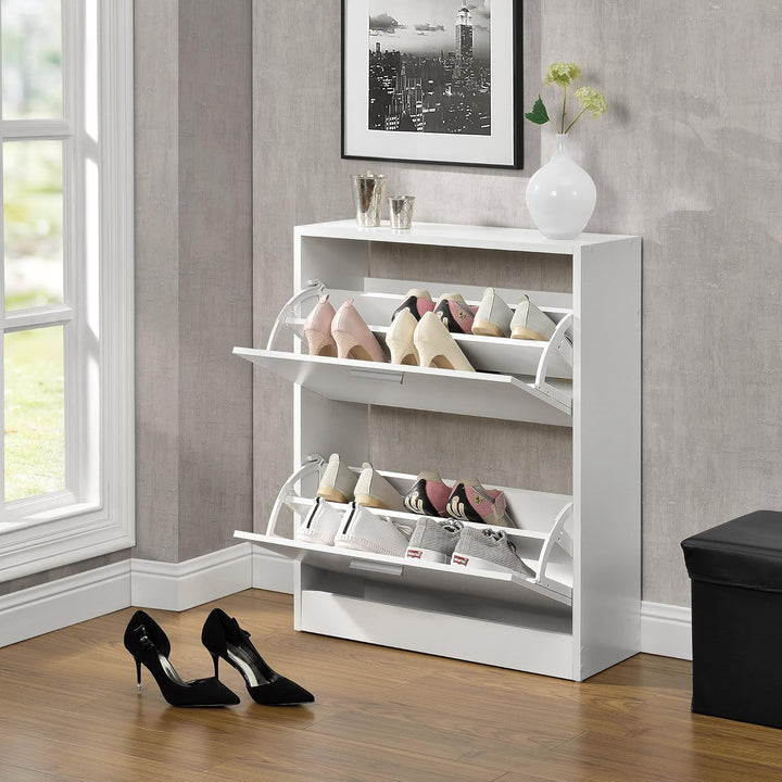 [en.casa] Schuhschrank Sykkylven Schuhkipper mit 2 Klappen Schuhkommode für 12 Paar Schuhe 81 x 63 x