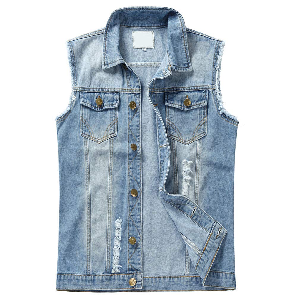 YOUTHUP Weste Herren Denim Weste Casual Zerrissen Jeansweste Outdoor Vintage Freizeitweste Ärmellose