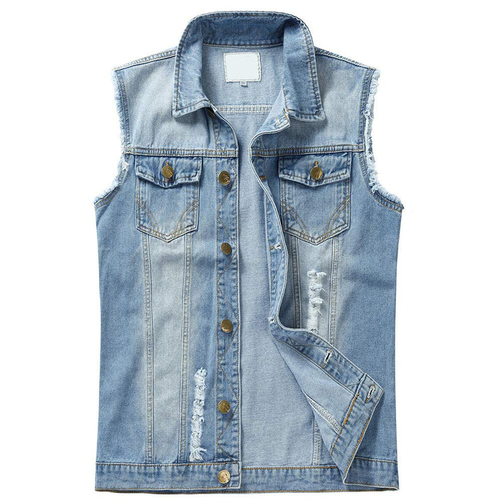 YOUTHUP Weste Herren Denim Weste Casual Zerrissen Jeansweste Outdoor Vintage Freizeitweste Ärmellose