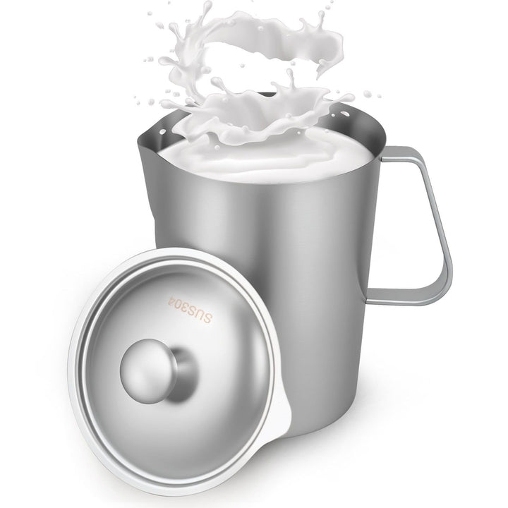 Messbecher Edelstahl 2000ml mit Feinskala Griff Milchkännchen Edelstahl mit Anti-Tropf-Ausguss BPA-f