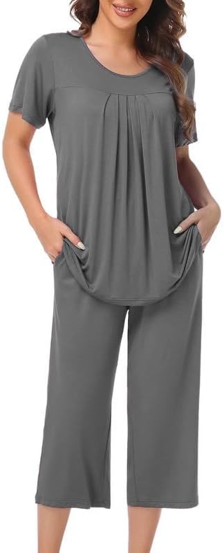 COLORFULLEAF Schlafanzug Damen Still Pyjama Set Zweiteiler Damen Sommer Leichter Kurzarm Nachtwäsche