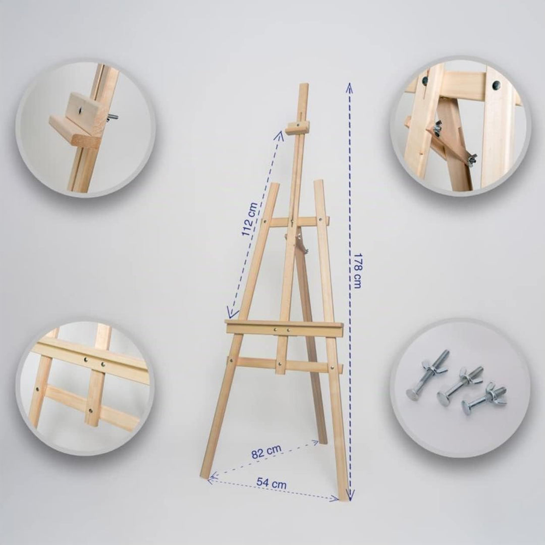 XXL Holz-Staffelei Gross 170 cm aus Buchenholz für Kunstmalerei, Ausstellung, Aussenwerbung. Geeigne
