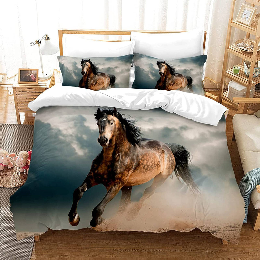 CXYXHW Bettwäsche Set 3 Teilig Bettbezüge 3D-Druck Tiere Pferd Motiv Bettbezug,Mikrofaser,Pflegeleic