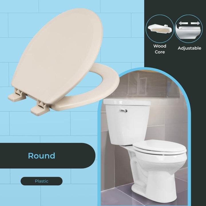 Centoco 700-106 WC-Sitz aus Holz, robustes, geformtes Holz mit Centocore-Technologie, Knochen ROUND
