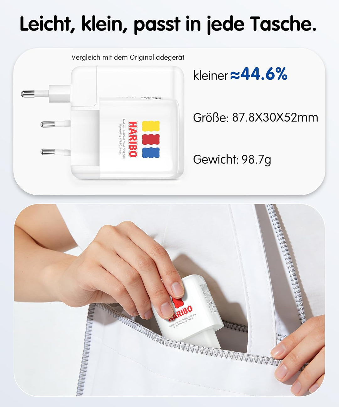 HARIBO USB C Ladegerät 65W 3-Port GaN Schnellladegerät PD/PPS Kompaktes USB-C Netzteil für MacBook P