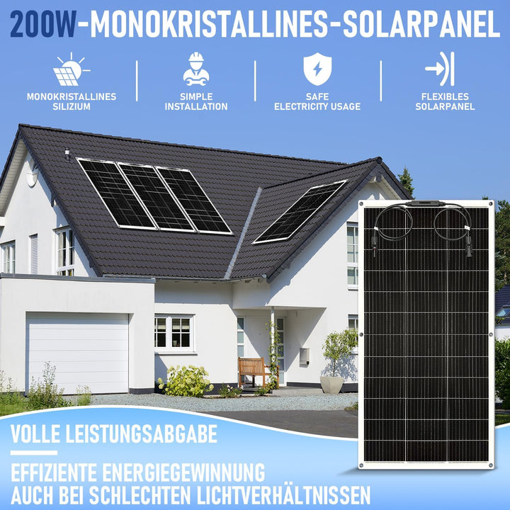 400W Flexibles Solarmodul (2x200W Solarpanel) – Monokristallines Silizium, 24V/12V, Semi-Flexibel |