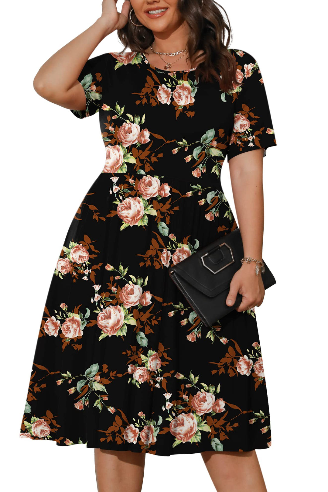 POSESHE Damen-Sommerkleid in Übergrösse 2023, lässig, kurzärmelig, Empire-Taille, lockere Passform,