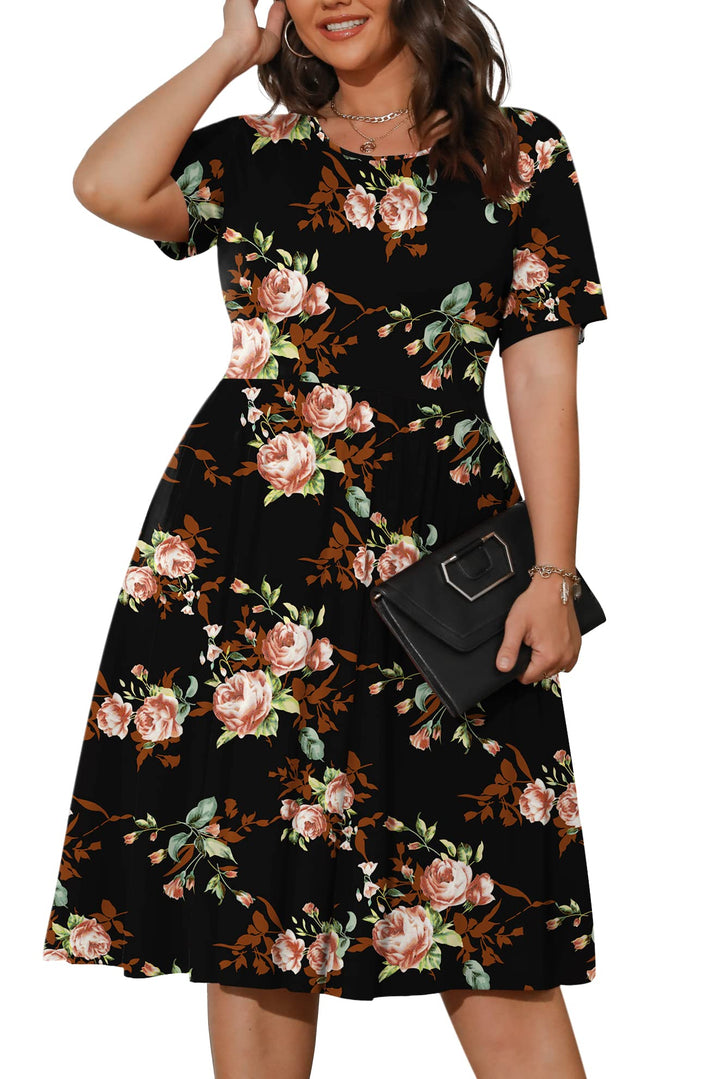 POSESHE Damen-Sommerkleid in Übergrösse 2023, lässig, kurzärmelig, Empire-Taille, lockere Passform,