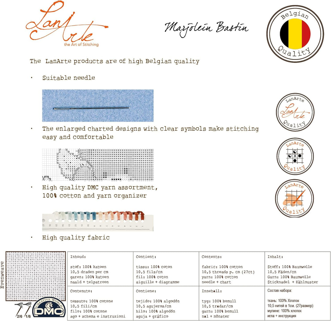 Lanarte Zählmusterpackung Schmetterlinge & Blumen Kreuzstichpackung, Baumwolle, Mehrfarbig, 56 x 32