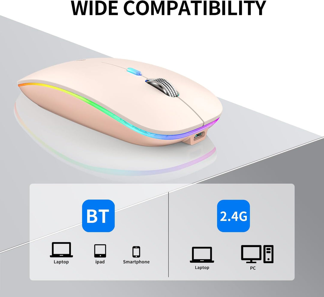 Uiosmuph Bluetooth Maus Kabellose, LED Funkmaus wiederaufladbar Leise Wireless Mouse 2.4GHz Kabellos