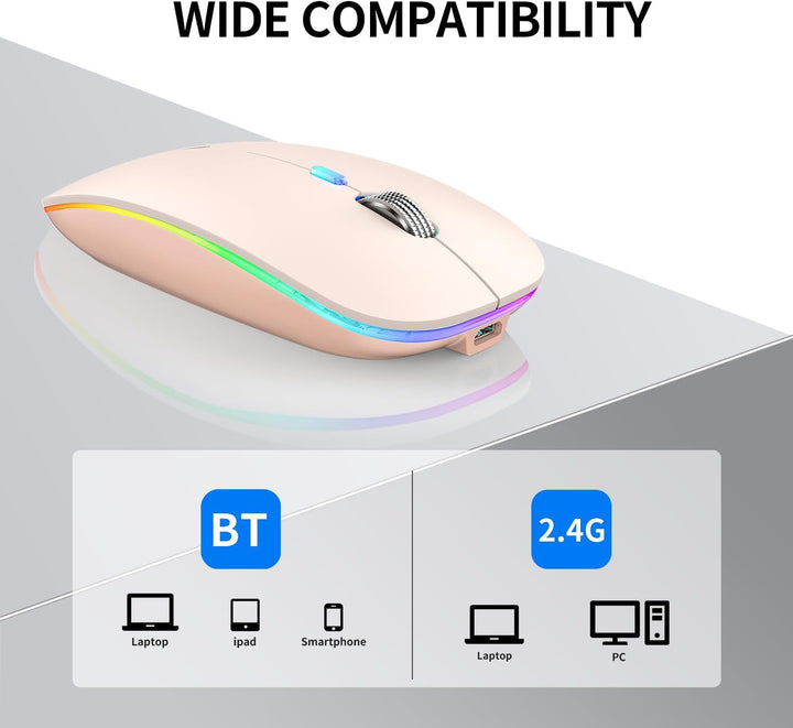 Uiosmuph Bluetooth Maus Kabellose, LED Funkmaus wiederaufladbar Leise Wireless Mouse 2.4GHz Kabellos