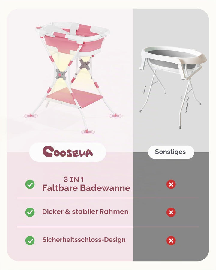 2-in-1 Baby Badewanne mit Gestell, Faltbare Badewanne Baby mit Badestütznetz, Geeignet für Neugebore