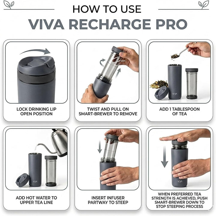 VIVA Recharge Thermobecher to go, Edelstahl, Tee-Sieb, 0,46 l, Grau | Doppelwandig isolierter Edelst