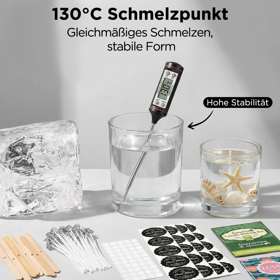 LumaCraft Kerzen Set zur Kerzenherstellung mit klarem Gelwachs – 2000g Transparentes Jelly Wachs mit