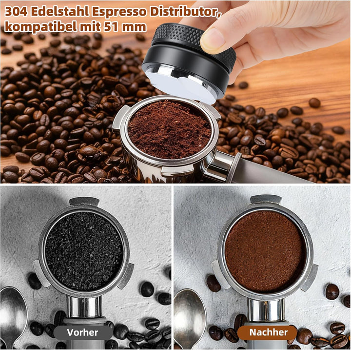 mobumeia Espresso Tamper 51 mm, Distributor 51mm, Espresso Zubehör mit Silikonkissen, Kaffeestampfer