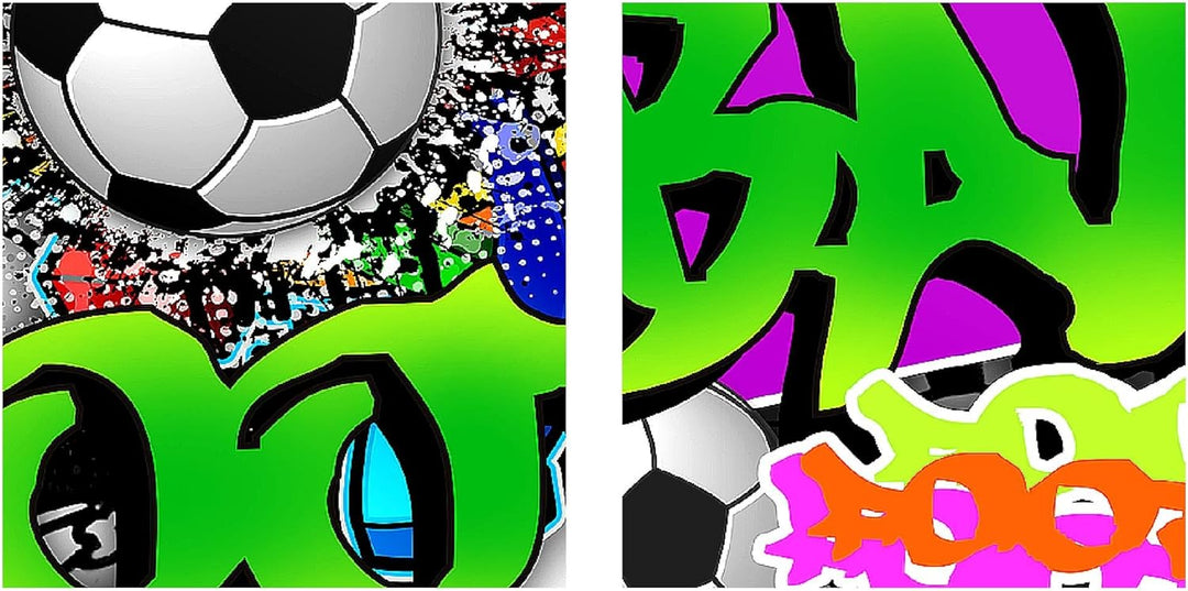 Runa Art Bild Modern Fussball Graffiti - Made in Germany - Wandbilder Street Art Bunt 4 Teilig 40264