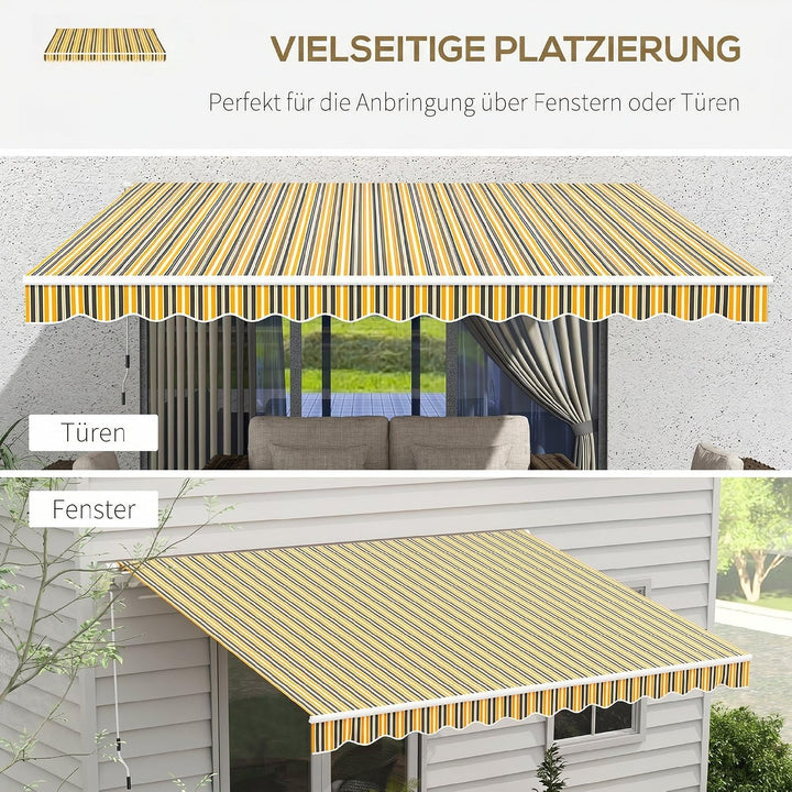 Outsunny Markise Gelenkarmmarkise Sonnenschutz mit Handkurbel 3,5 x 2,5m Gelb Grau Alu Polyester Gel
