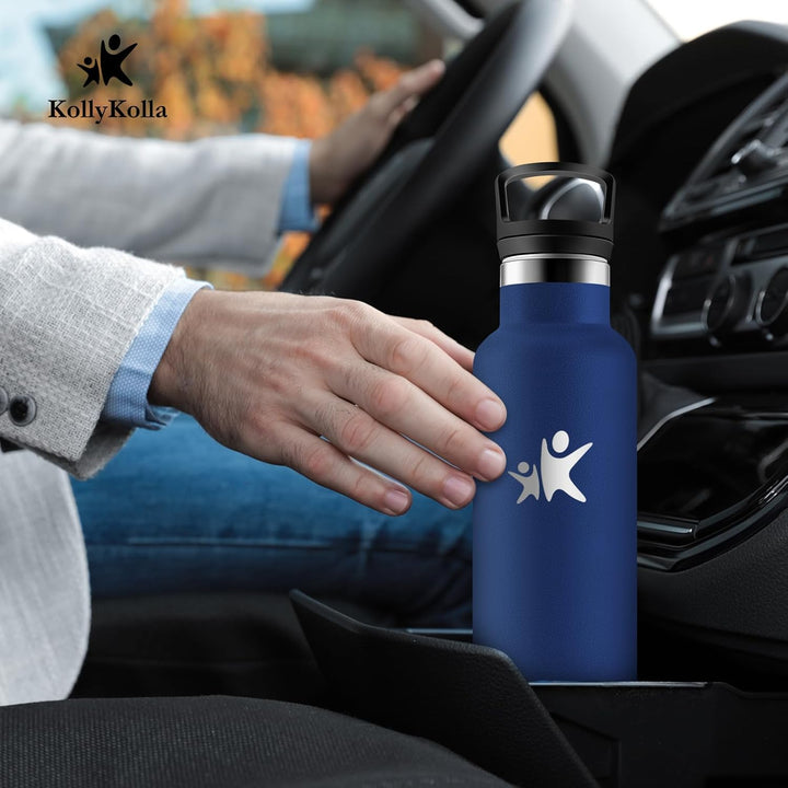 KollyKolla Trinkflasche Edelstahl 750ml, Isolierflasche mit Strohhalm, BPA-Frei, Kohlensäure Geeigne