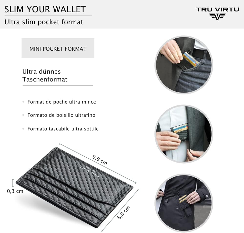 Tru Virtu® Ultra Slim Wallet Carbon Kartenetui I Kreditkartenetui I Kartenetui-RFID-NFC-Schutz I Kar