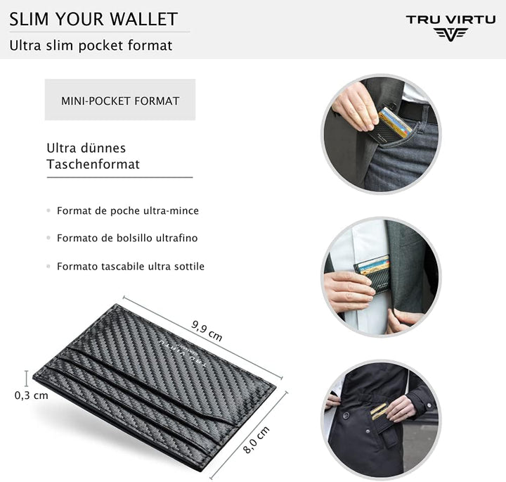 Tru Virtu® Ultra Slim Wallet Carbon Kartenetui I Kreditkartenetui I Kartenetui-RFID-NFC-Schutz I Kar