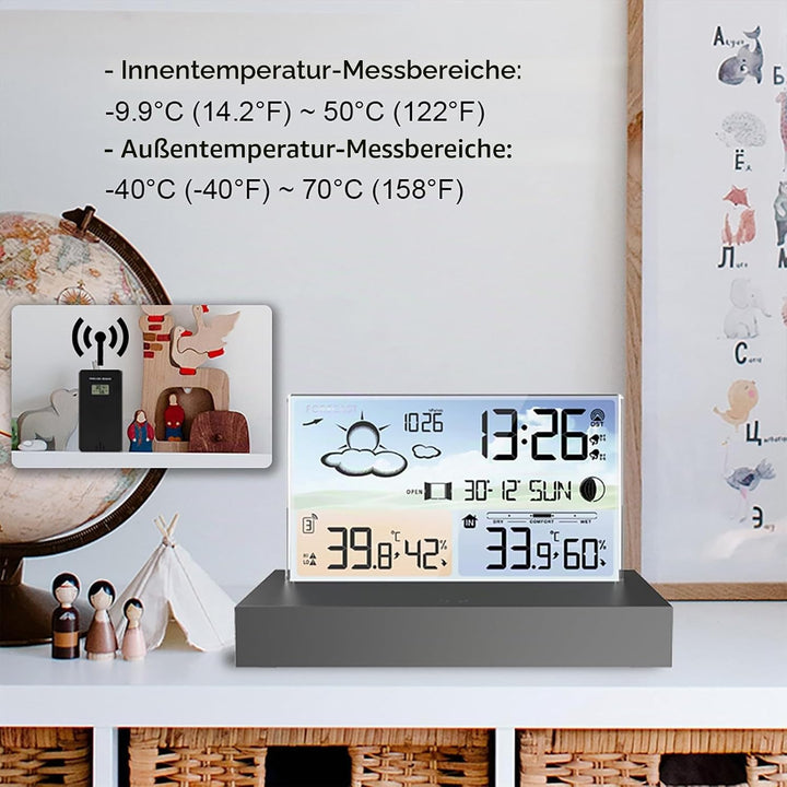 ALLOMN Wetterstation mit kabellosem Aussensensor, Kabellose LCD-Display Digitale Wetterstation mit D