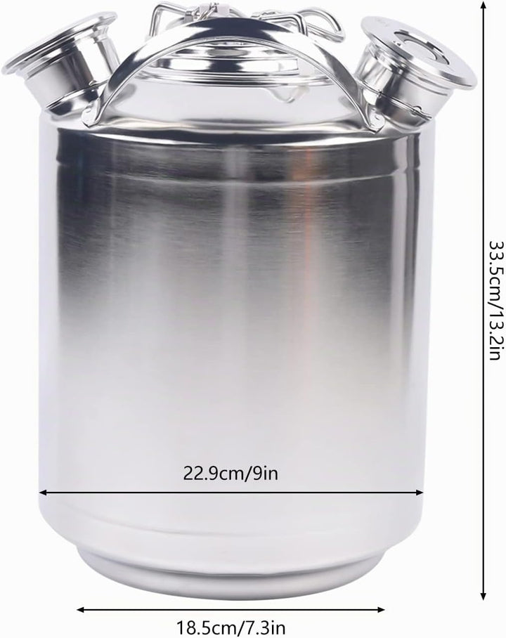 JINPRDAMZ 10L Reinigungsbehälter aus Edelstahl, Silber Bier Reinigungsfass mit 3 Kopf Reinigungsbehä