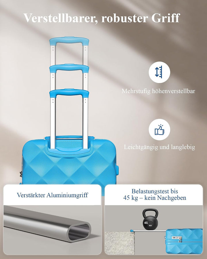 British Traveller Handgepäck Koffer 54x36.5x21.5 cm, Hartschalen Reisekoffer aus ABS+PC mit TSA-Schl