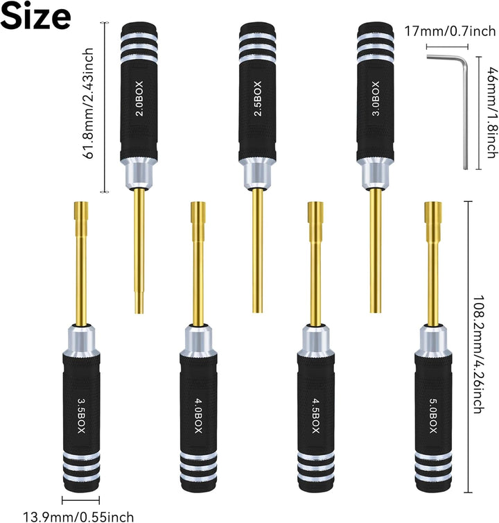 Sechskantmutter Schraubendreher Satz 2.0mm 2.5mm 3.0mm 3.5mm 4.0mm 4.5mm 5.0mm RC Werkzeug Steckschl