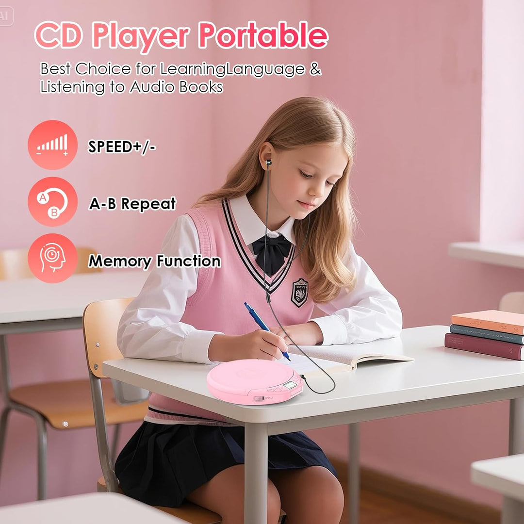 Gueray CD Player Tragbar Kinder Tragbarer CD-Player fürs Auto Discman mit Kopfhörer LCD-Display Unte